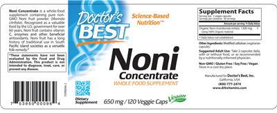 Photo of the Doctor's Best Noni Concentrate 650 mg label