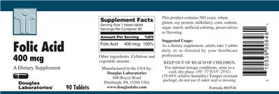 Photo of the Douglas Laboratories Folic Acid 400 mcg label