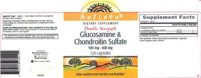 Photo of the Holista Double Strength Glucosamine & Chondroitin Sulfate 500 mg - 400 mg label