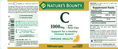 Photo of the Nature's Bounty C 1000 mg With Rose Hips label