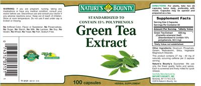 Photo of the Nature's Bounty Green Tea Extract label