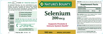 Photo of the Nature's Bounty Selenium 200 mcg label