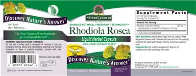 Photo of the Nature's Answer Rhodiola Rosea label