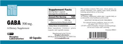 Photo of the Douglas Laboratories GABA 500 mg label
