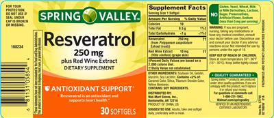 Photo of the Spring Valley Resveratrol 250 mg Plus Red Wine Extract label