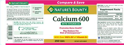 Photo of the Nature's Bounty Calcium 600 With Vitamin D3 label