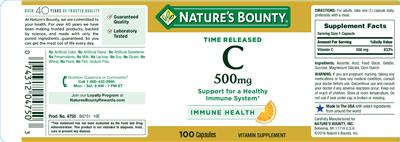 Photo of the Nature's Bounty Time Released C 500 mg label