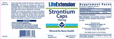 Photo of the Life Extension Strontium Caps 750 mg label