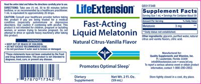 Photo of the Life Extension Fast-Acting Liquid Melatonin Natural Citrus-Vanilla Flavor label