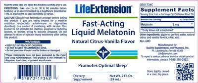 Photo of the Life Extension Fast-Acting Liquid Melatonin Natural Citrus-Vanilla Flavor label