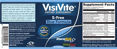 Photo of the VisiVite E-Free Blue Formula label