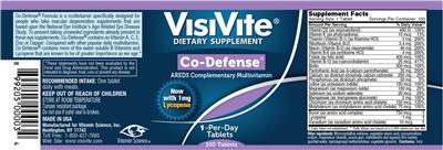 Photo of the VisiVite Co-Defense label