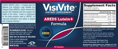 Photo of the VisiVite AREDS Lutein+ Formula label