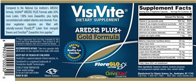 Photo of the VisiVite AREDS2 Plus+ Gold Formula label