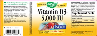 Photo of the Nature's Way Vitamin D3 5,000 IU label