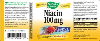 Photo of the Nature's Way Niacin 100 mg label