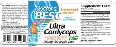 Photo of the Doctor's Best Ultra Cordyceps 750 mg label