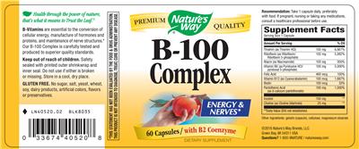 Photo of the Nature's Way B-100 Complex with B2 Coenzyme label