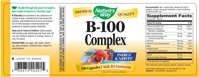 Photo of the Nature's Way B-100 Complex label