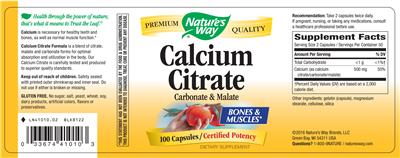 Photo of the Nature's Way Calcium Citrate label