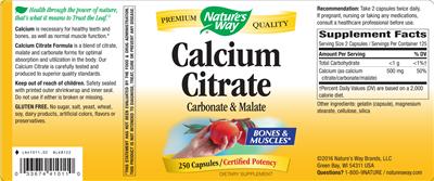 Photo of the Nature's Way Calcium Citrate label