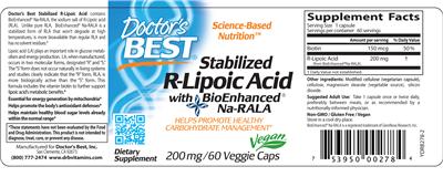 Photo of the Doctor's Best Stabilized R-Lipoic Acid 200 mg label