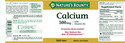 Photo of the Nature's Bounty Calcium 500 mg With Vitamin D3 label