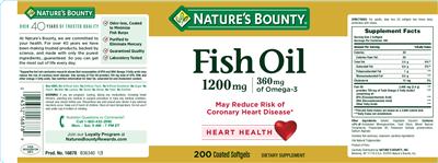 Photo of the Nature's Bounty Fish Oil 1200 mg / 360 mg Of Omega-3 label