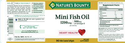 Photo of the Nature's Bounty Mini Fish Oil 1290 mg label