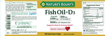 Photo of the Nature's Bounty Fish Oil + D3 label
