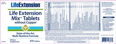 Photo of the Life Extension Life Extension Mix Tablets Without Copper label