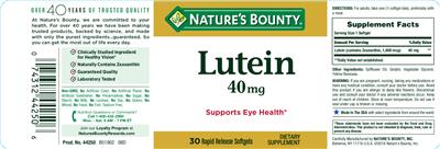 Photo of the Nature's Bounty Lutein 40 mg label