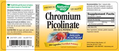 Photo of the Nature's Way Chromium Picolinate 200 mcg Potency label