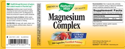 Photo of the Nature's Way Magnesium Complex label