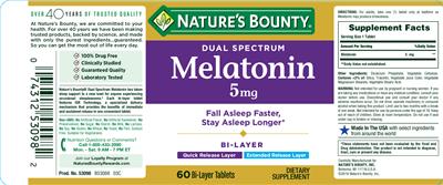 Photo of the Nature's Bounty Dual Spectrum Melatonin 5 mg label