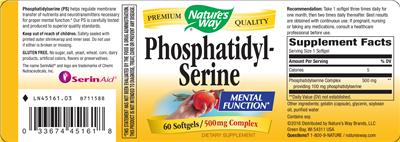 Photo of the Nature's Way Phosphatidyl-Serine 500 mg Complex label