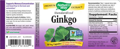 Photo of the Nature's Way Standardized Ginkgo label