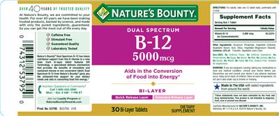 Photo of the Nature's Bounty Dual Spectrum B-12 5000 mcg label