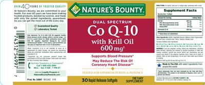 Photo of the Nature's Bounty Dual Spectrum Co Q-10 With Krill Oil 600 mg label