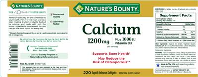 Photo of the Nature's Bounty Calcium 1200 mg / Plus 1000 IU Vitamin D3 label