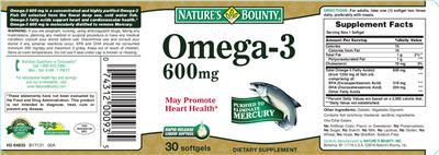 Photo of the Nature's Bounty Omega-3 600 mg label