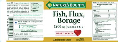 Photo of the Nature's Bounty Fish, Flax, Borage 1200 mg label