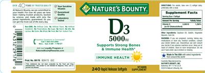 Photo of the Nature's Bounty D3 5000 IU label