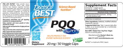 Photo of the Doctor's Best PQQ with BioPQQ 20 mg label