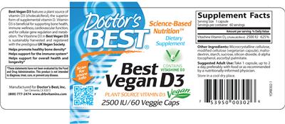 Photo of the Doctor's Best Best Vegan D3 2500 IU label