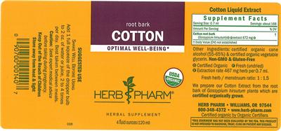 Photo of the Herb Pharm Cotton label