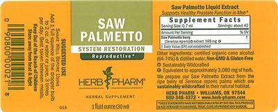 Photo of the Herb Pharm Saw Palmetto label