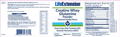 Photo of the Life Extension Creatine Whey Glutamine Powder Natural Vanilla Flavor label