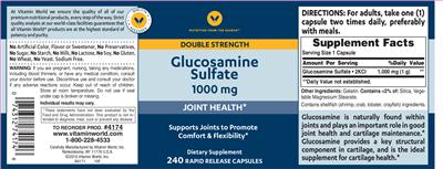 Photo of the Vitamin World Double Strength Glucosamine Sulfate 1000 mg label