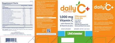 Photo of the Life Extension Daily C + Citrus Flavor label